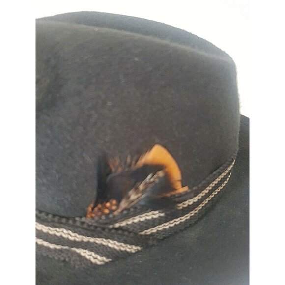 Vintage Robert Hall Hat Black Size 7 Genuine Fur Felt Hat Feather Made In USA - Picture 8 of 12